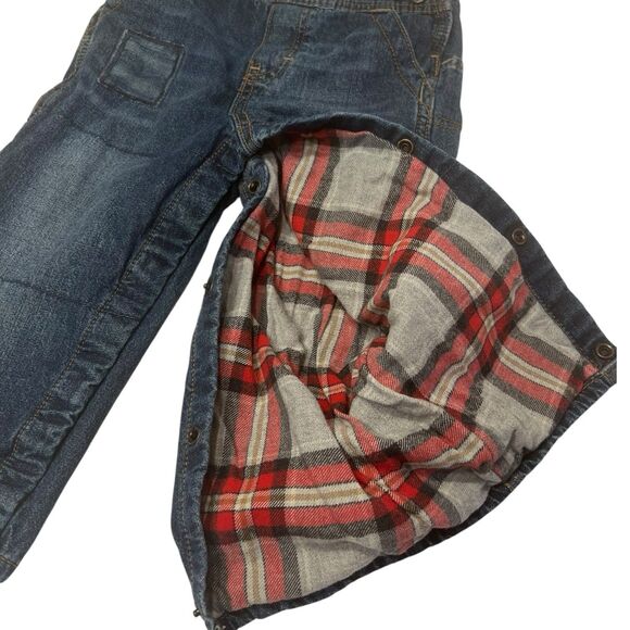 OshKosh B’gosh 24M Denim Overalls Flannel Lined Toddler Carpenter Jeans - Picture 8 of 13